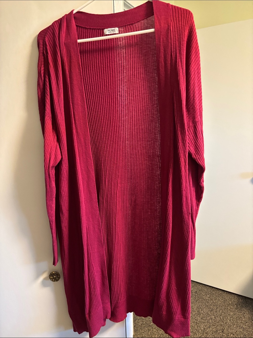 Penningtons Raspberry Open-Front Ribbed Long Cardigan